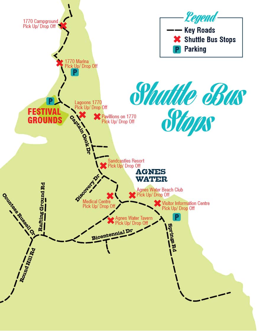 Map Of Agnes Waters 1770 Transport | Agnes Blues Roots & Rock Festival